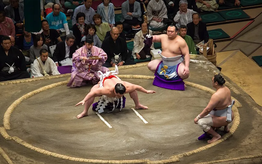 Yokozuna ring-entering ceremony at Ryogoku Kokugikan