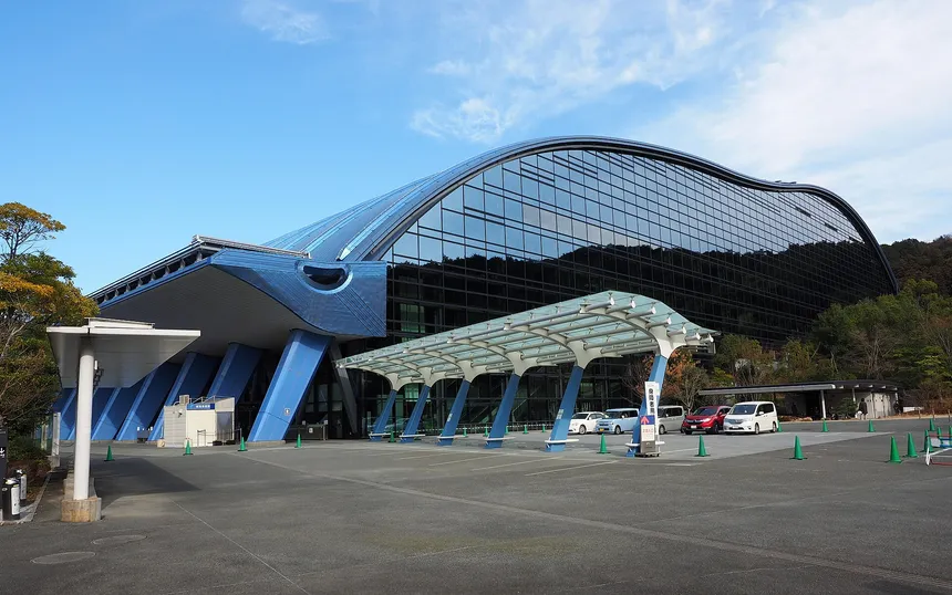 The curved glass-and-steel building of the Kyushu National Museum in Dazaifu