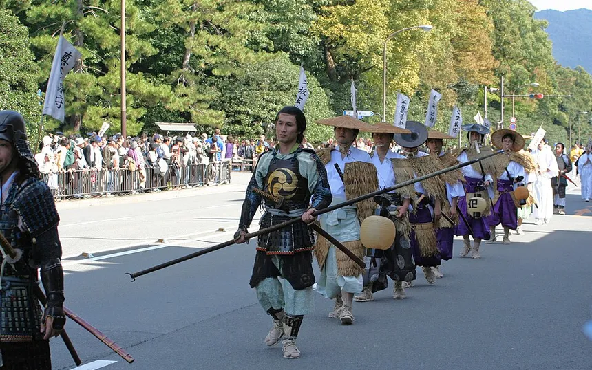 Meiji-era foot soldiers open the Jidai Matsuri procession
