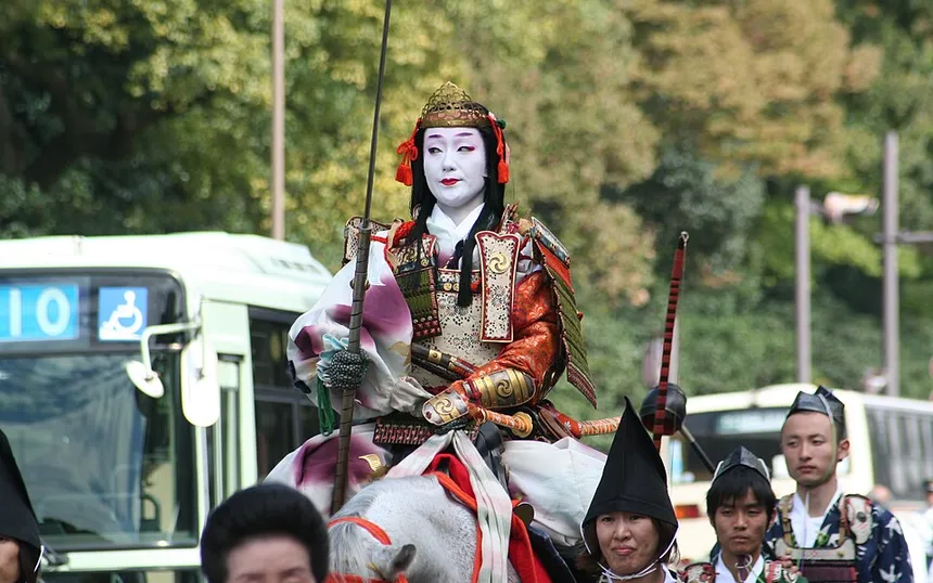 A mounted warrior in the Jidai Matsuri procession