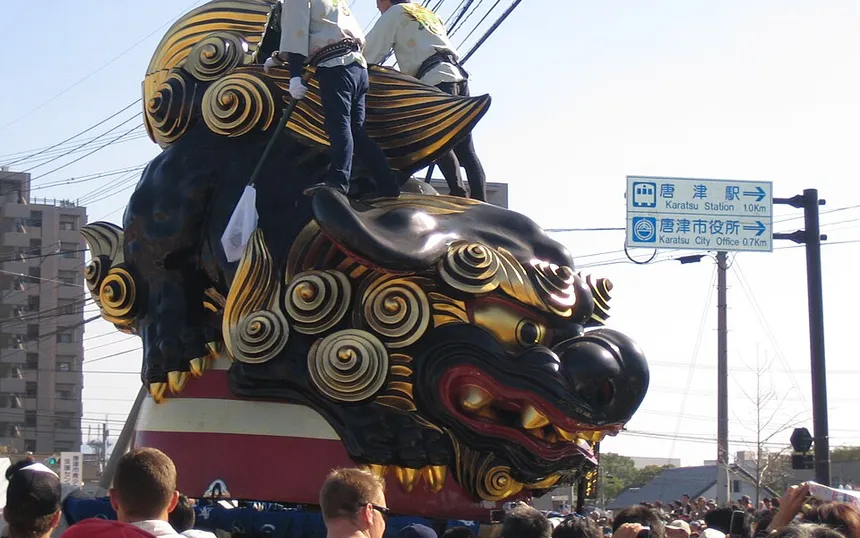 The Tamatori-jishi lion float of Karatsu Kunchi