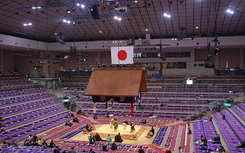 Inside the arena at the Kyushu tournament