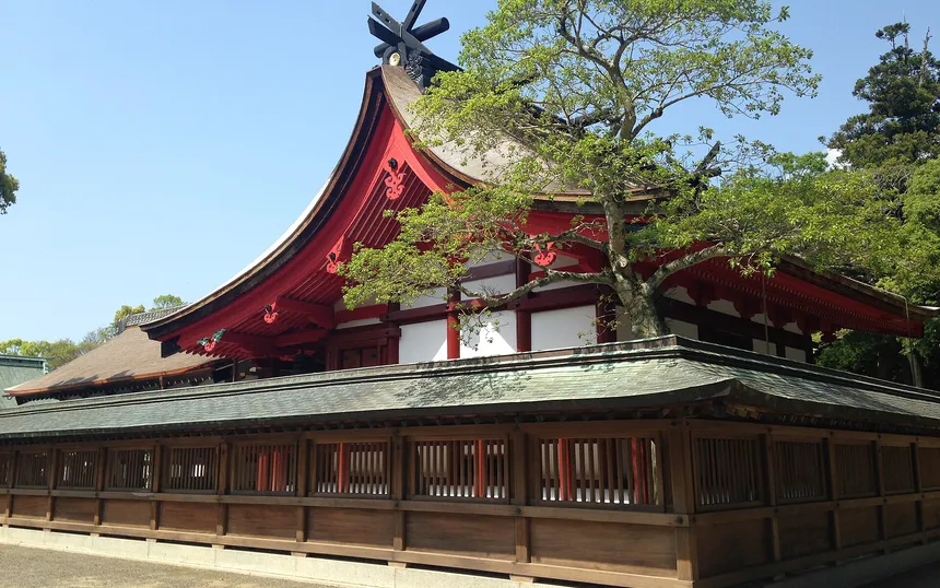 The main hall and worship hall of Hetsu-miya, the mainland sanctuary of Munakata Taisha