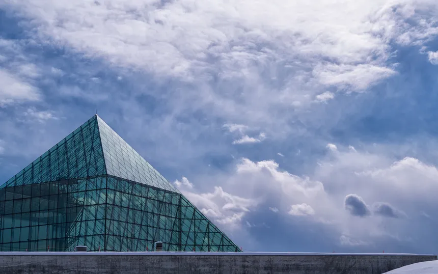 The glass pyramid of Moerenuma Park, one of the festival venues, in February